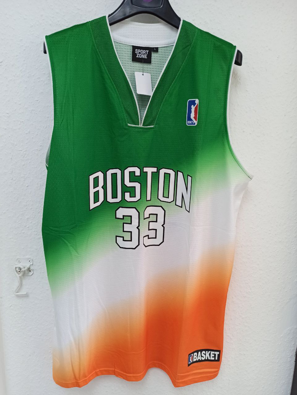 Boston 33 Basketball Jersey Vest - Irish Flag Green White Orange Fade Sports Zone (L)