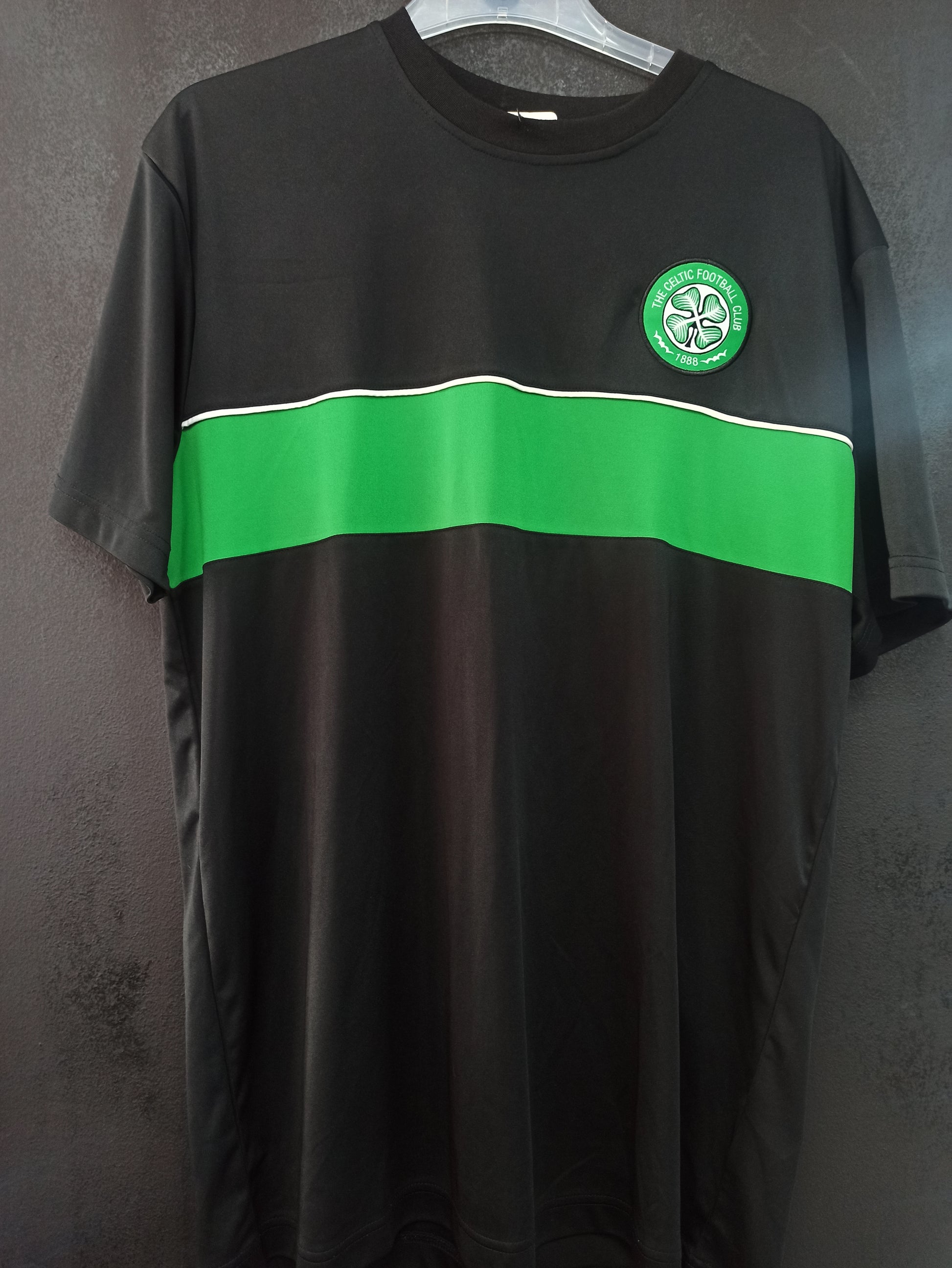 Celtic FC Black & Green Striped Jersey - Official Club Merchandise (XL)