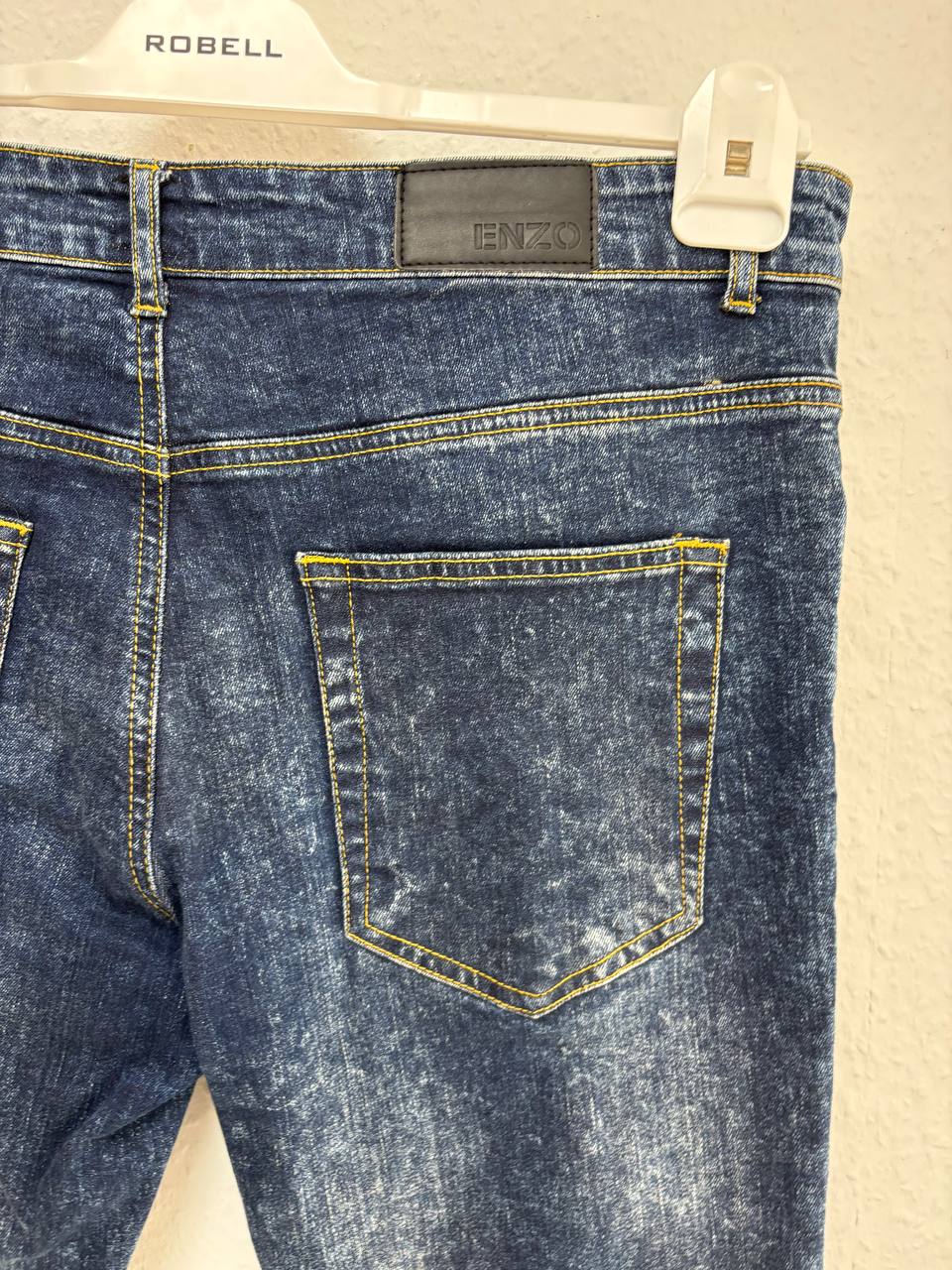 ENZO Jeans - Dark Wash Acid Wash Denim with Yellow Stitching (32)