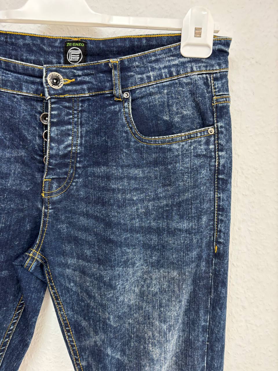 ENZO Jeans - Dark Wash Acid Wash Denim with Yellow Stitching (32)