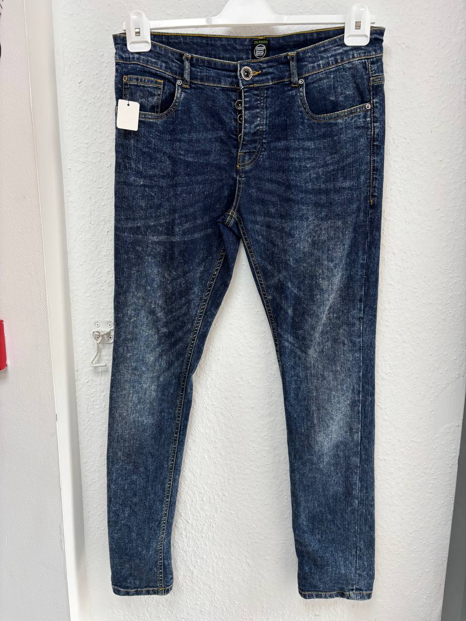 ENZO Jeans - Dark Wash Acid Wash Denim with Yellow Stitching (32)
