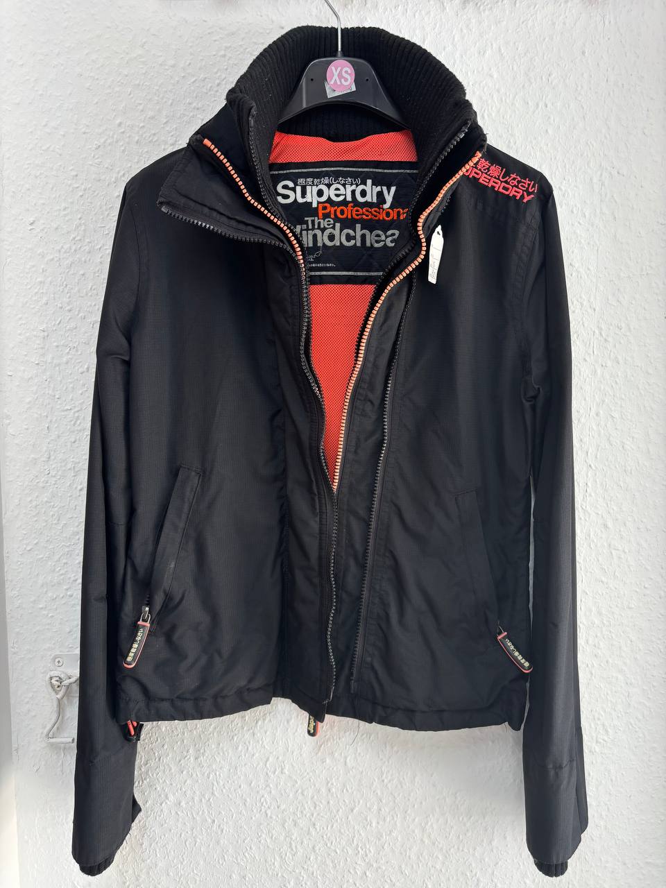 Superdry Windcheater Jacket - Black with Orange Lining (XS)