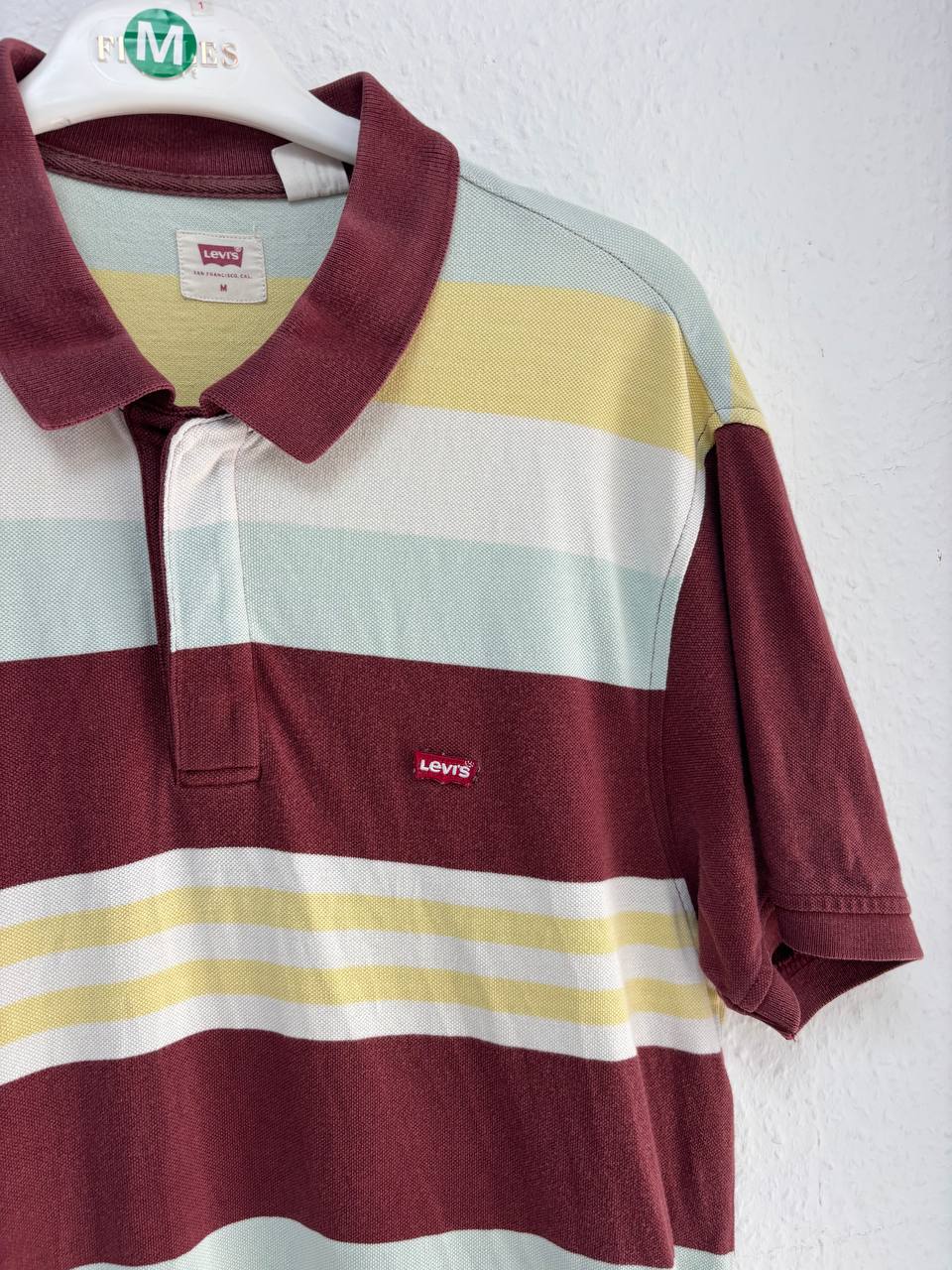 Levi's Striped Polo Shirt - Maroon, Yellow, White & Aqua (M)