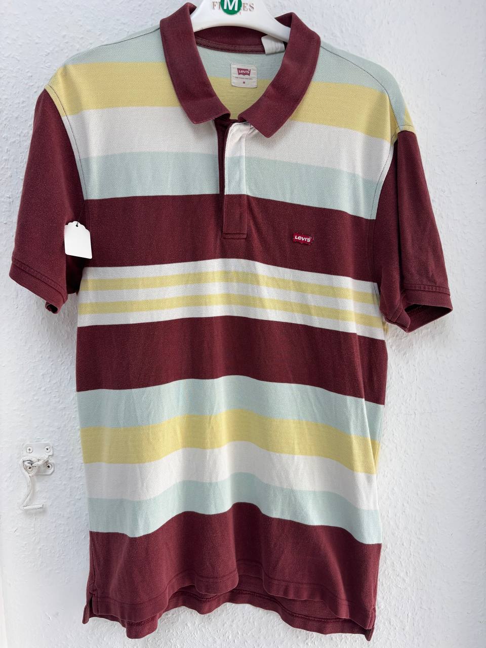Levi's Striped Polo Shirt - Maroon, Yellow, White & Aqua (M)