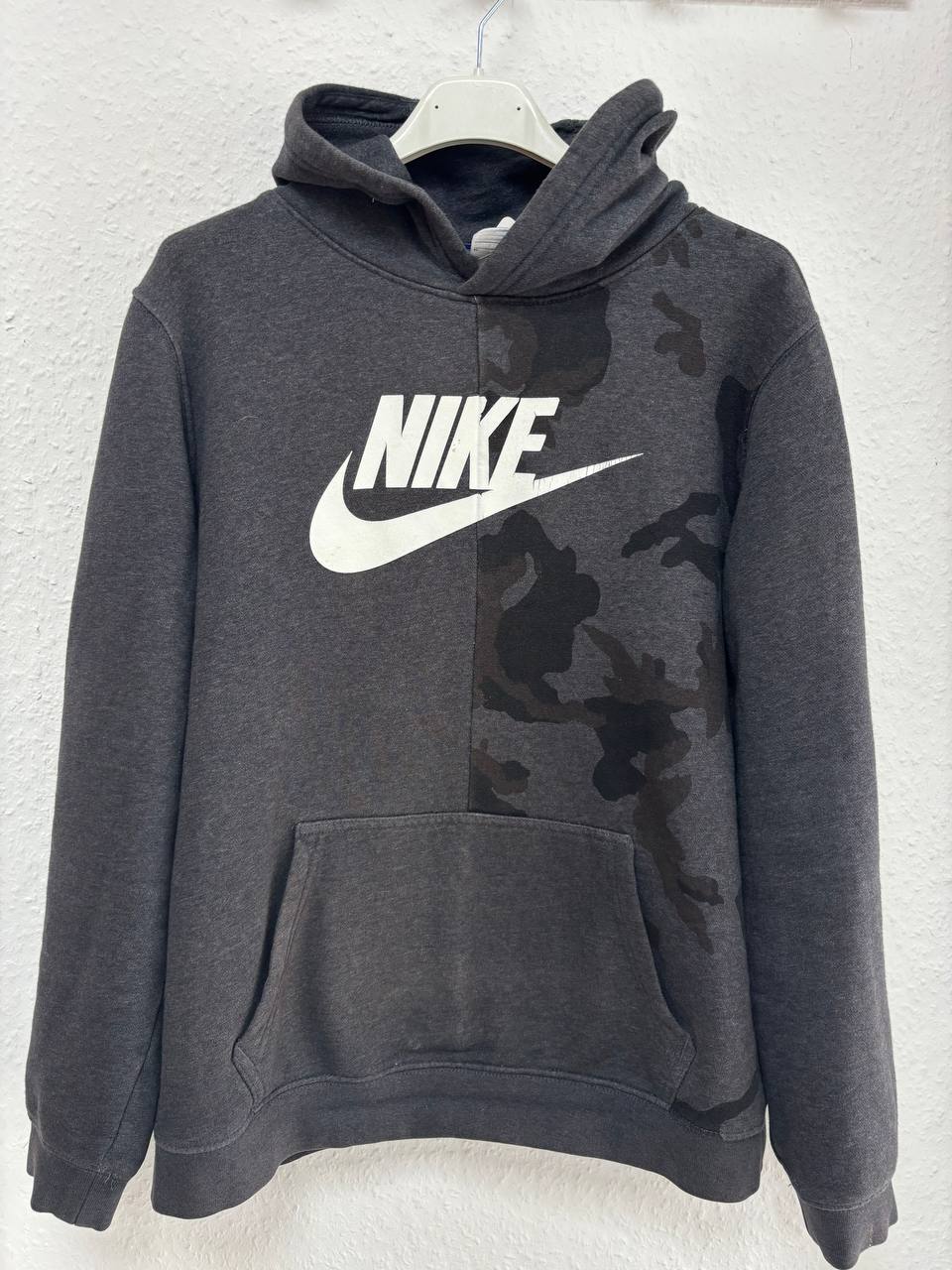 Nike Pullover Hoodie - Charcoal Grey with White Swoosh & Camo Panel (XS -S ) (11 - 13 Years)