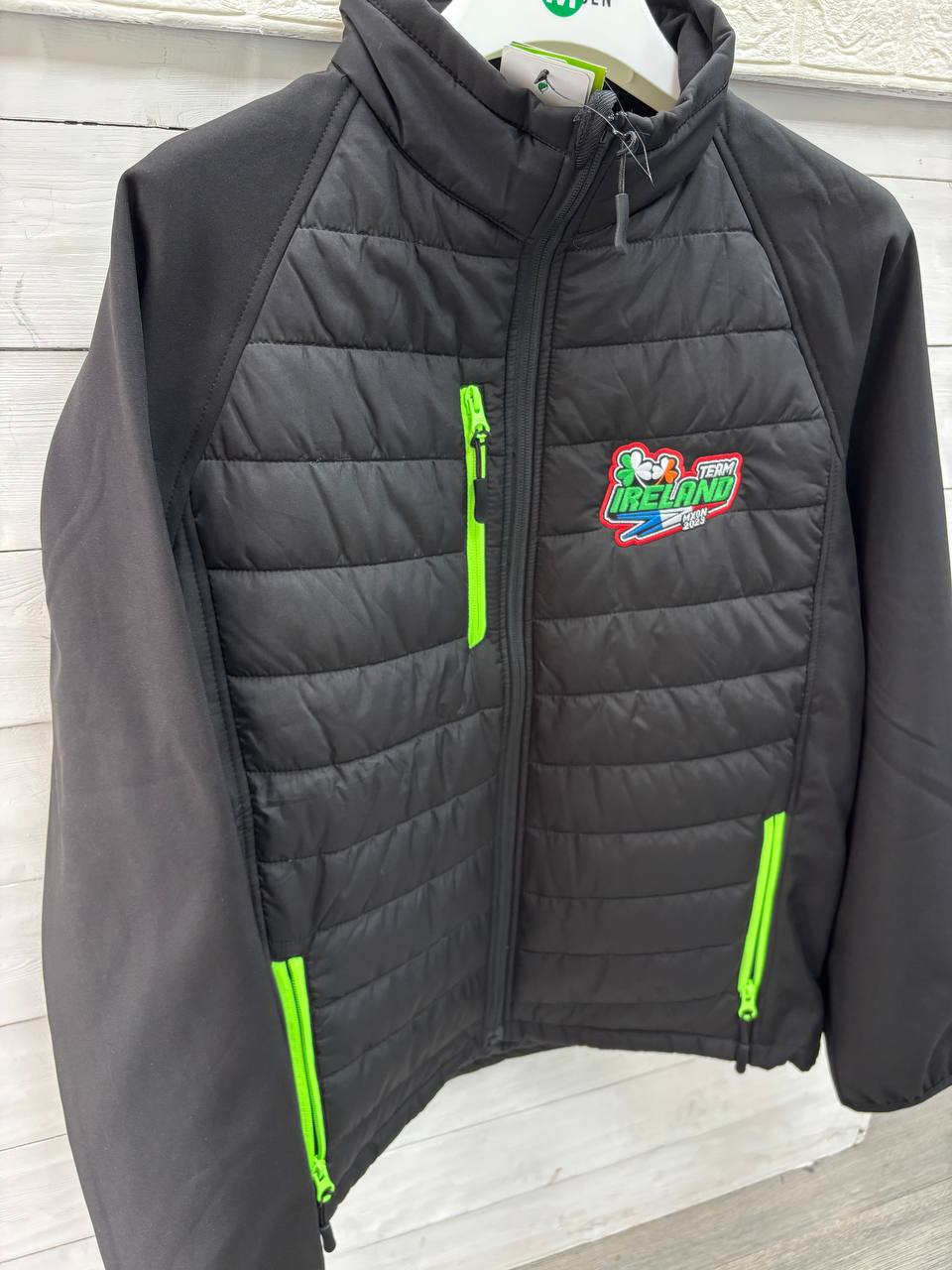 Team Ireland Black Hybrid Puffer Jacket | Dixon 2023 Edition with Neon Zippers NEW (M)
