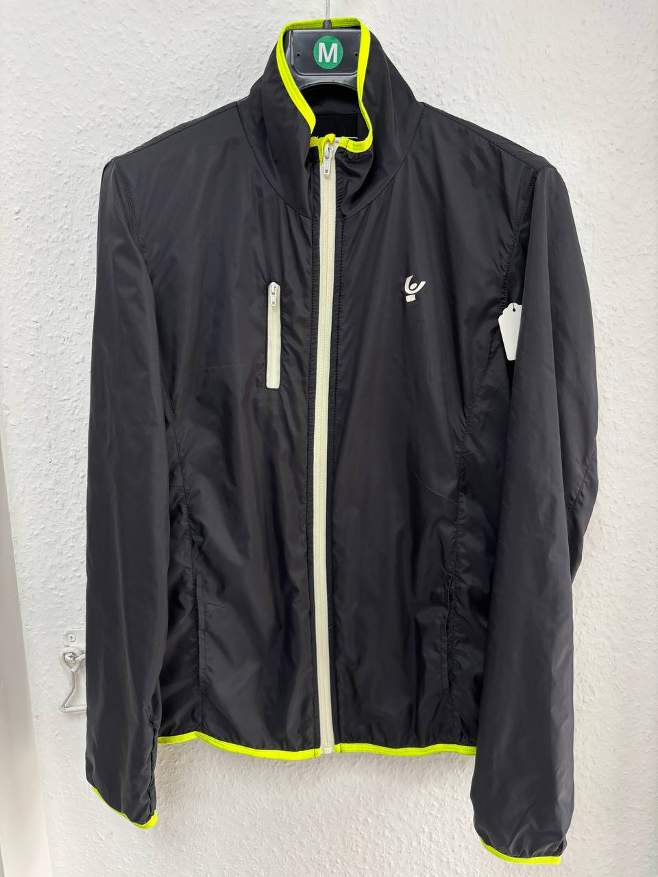 Black Lightweight Athletic Jacket with Neon Yellow Trim & White Zipper (M)