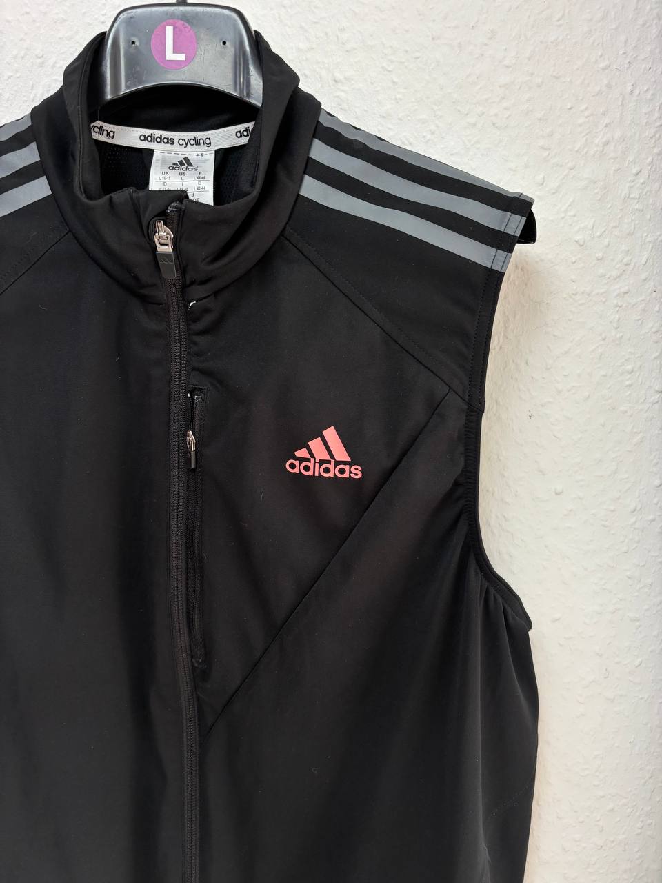 Adidas Cycling Vest - Black with Grey Stripes & Pink Logo (L)