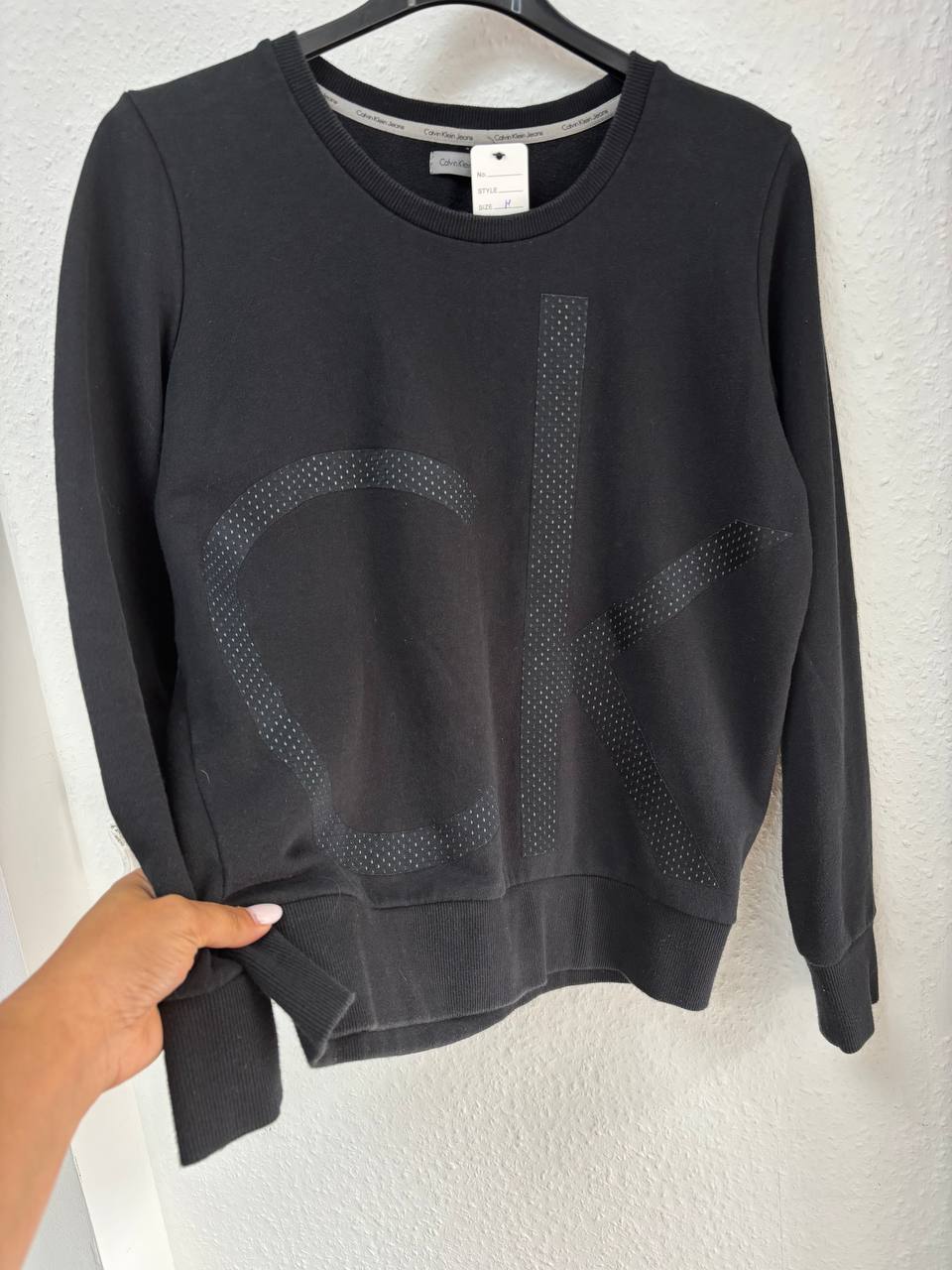 Calvin Klein Black Crewneck Sweatshirt with Raised CK Logo (M)