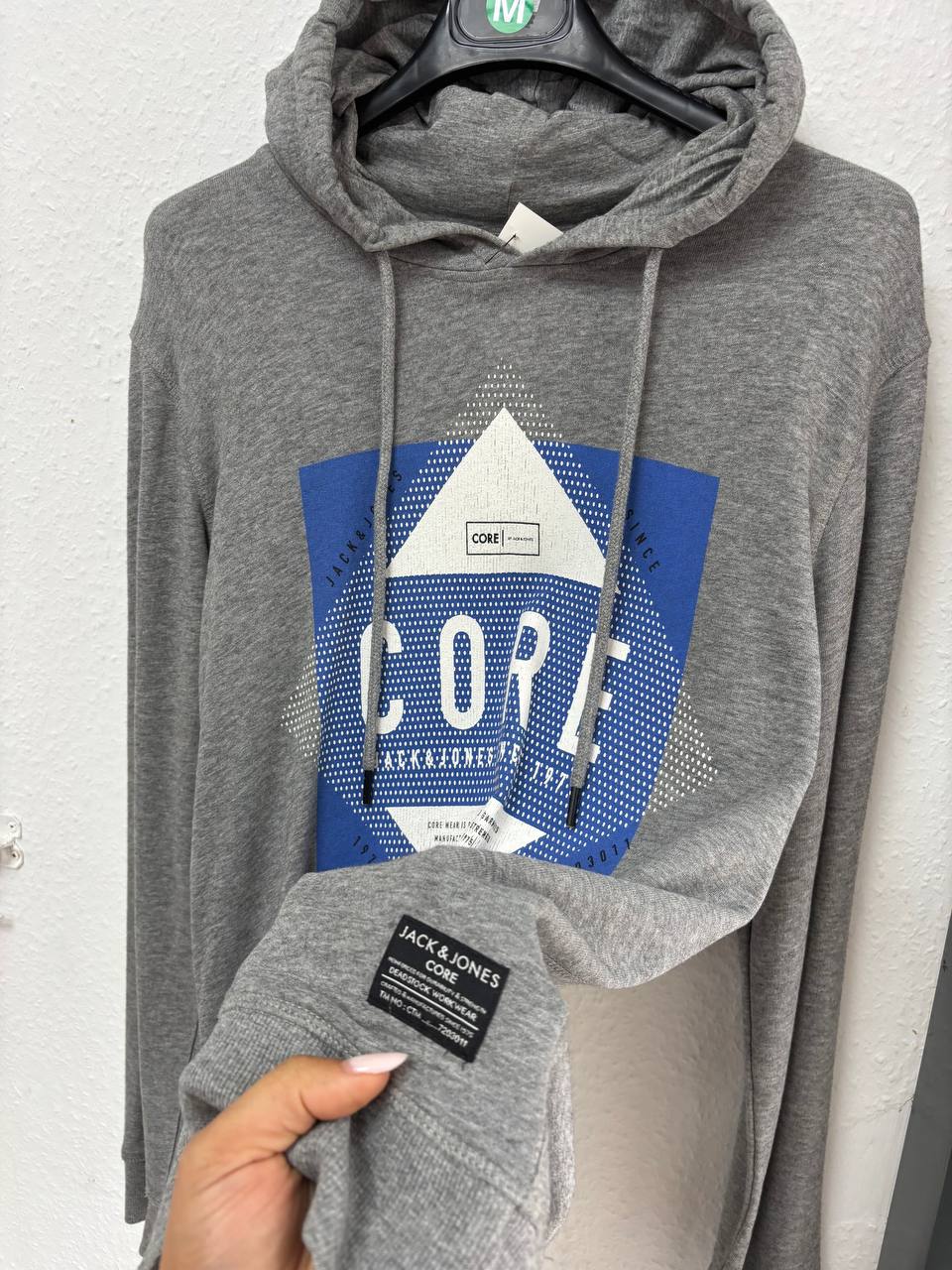 Jack & Jones CORE Men's Grey Graphic Print Pullover Hoodie (M)