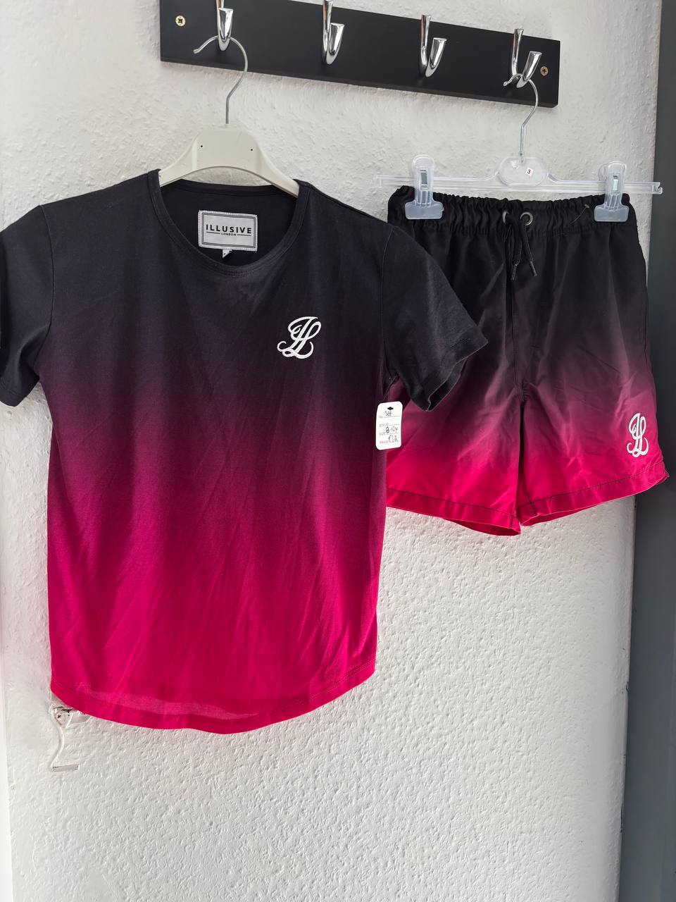 Illusive London Kids' Black to Pink Ombre T-Shirt & Shorts Set (8 - 10 Years)