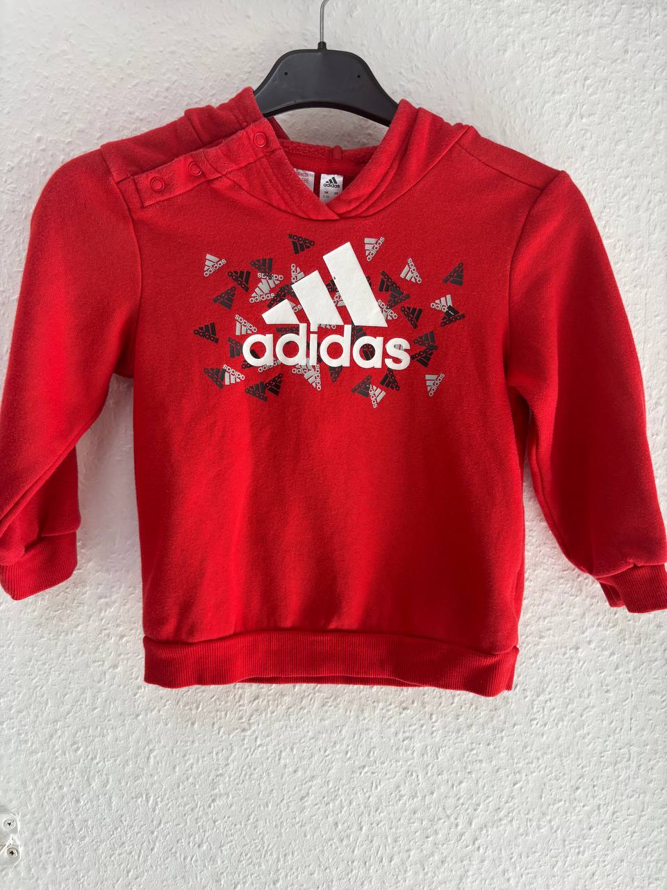 Adidas Red Logo Print Pullover Hoodie with Shoulder Snaps (2 - 5 Years)