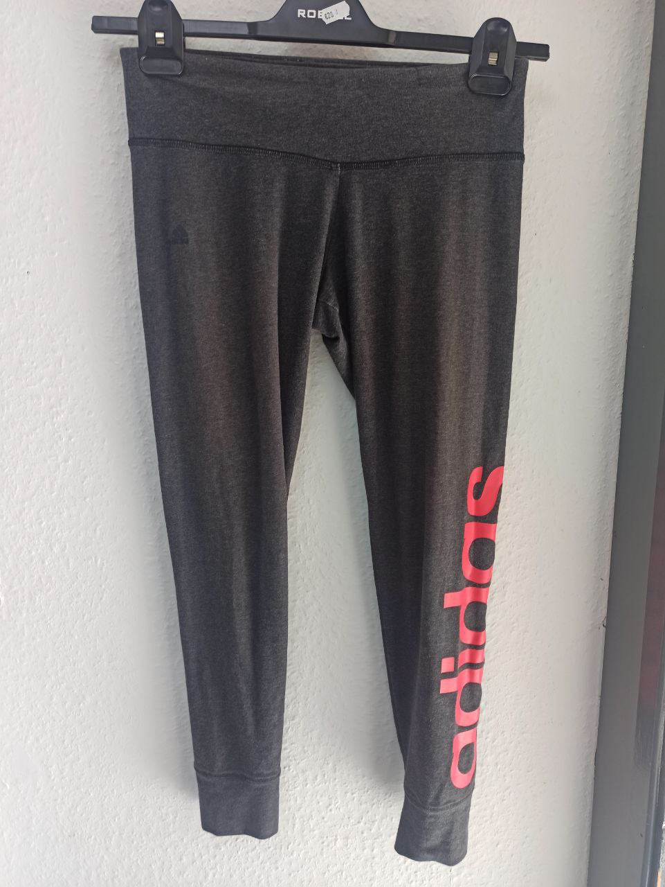 Adidas Women's Charcoal Grey Capri Leggings with Red Logo (S)