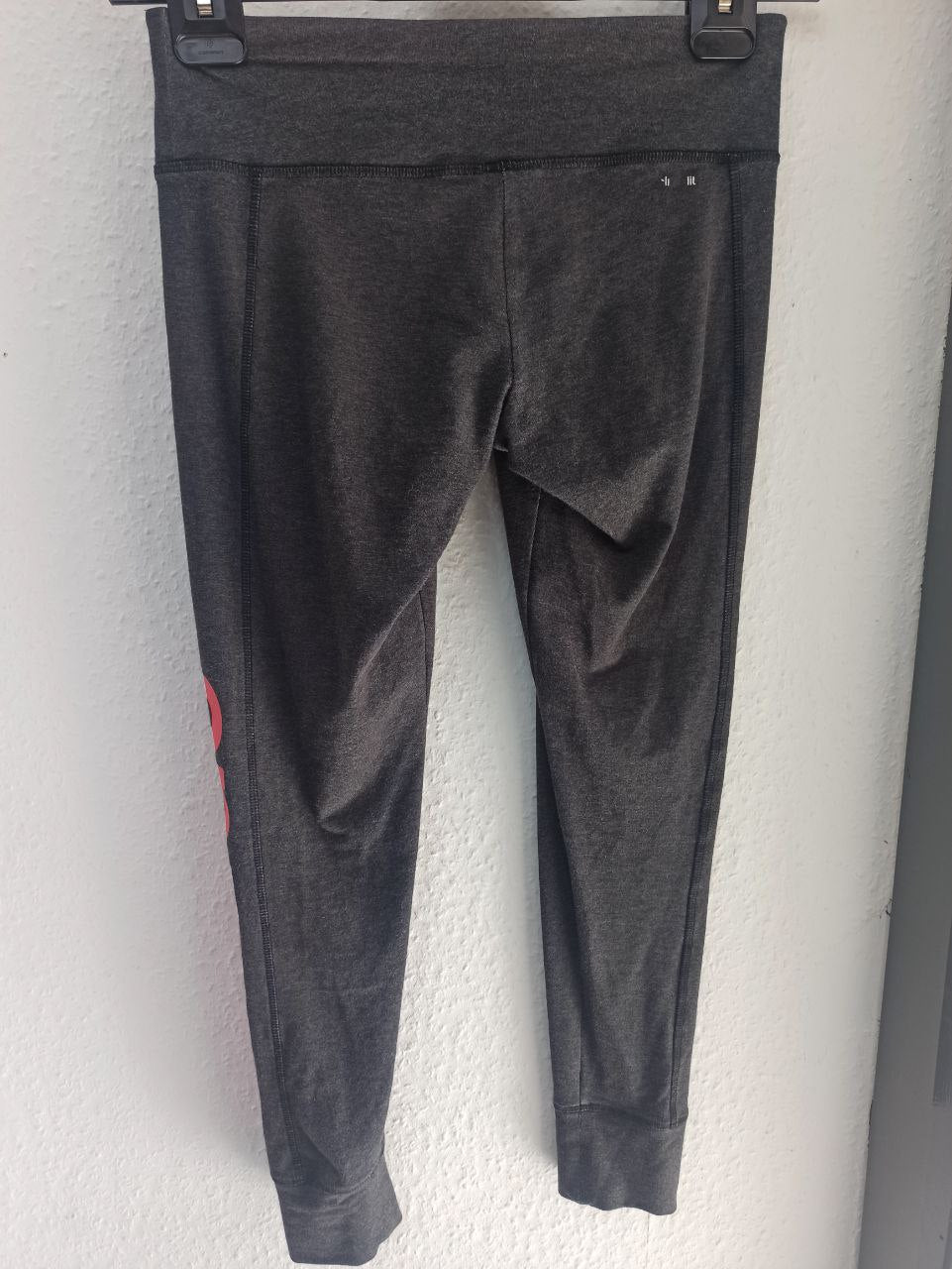 Adidas Women's Charcoal Grey Capri Leggings with Red Logo (S)