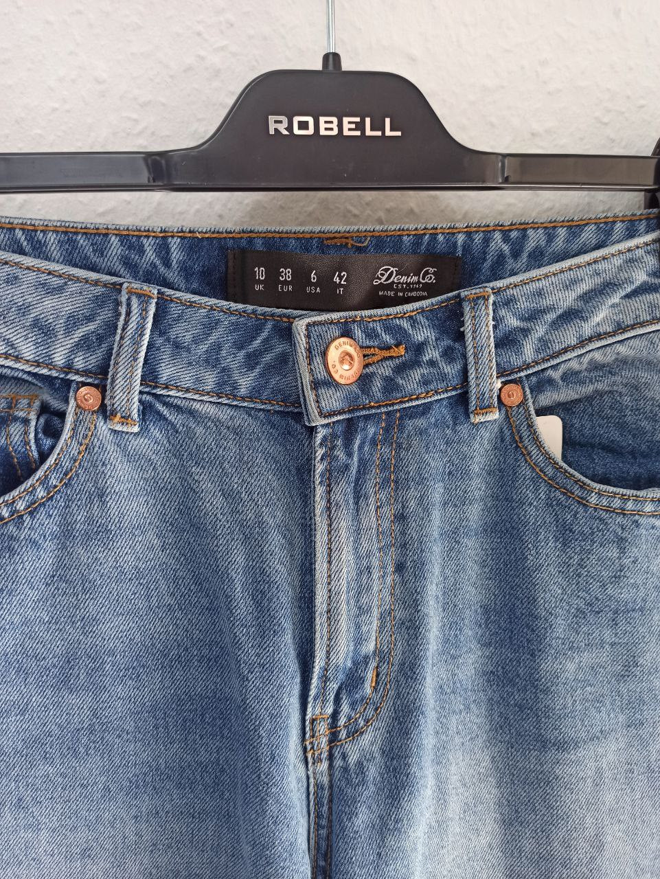 Stylish Light Wash Patchwork Denim Jeans with Contrast Panels (UK10)