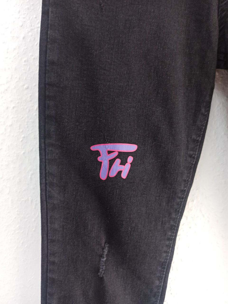 Happy Pinky Black Distressed Jeans with Bugs Bunny & Purple Graffiti Art  (S)