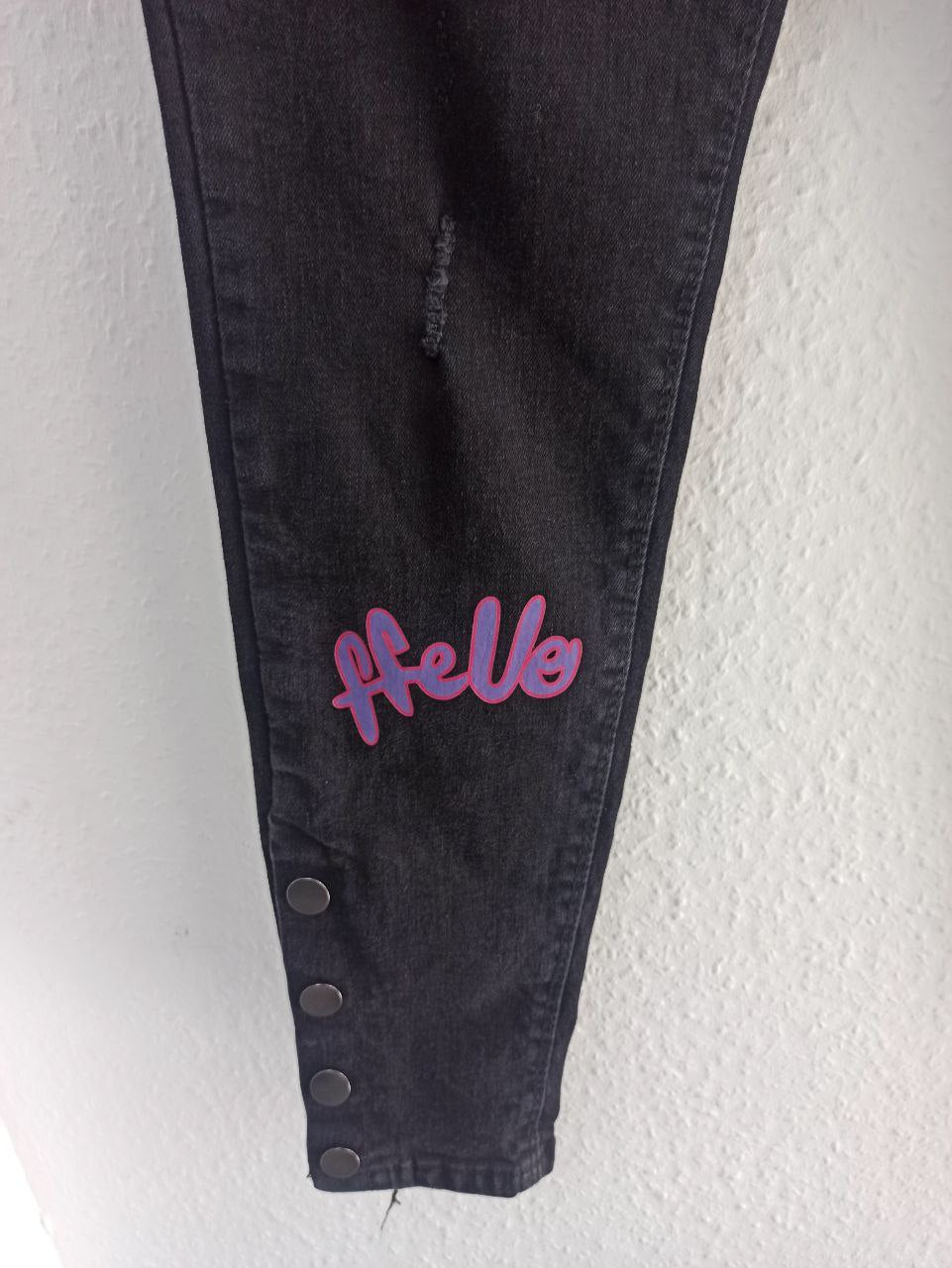 Happy Pinky Black Distressed Jeans with Bugs Bunny & Purple Graffiti Art  (S)
