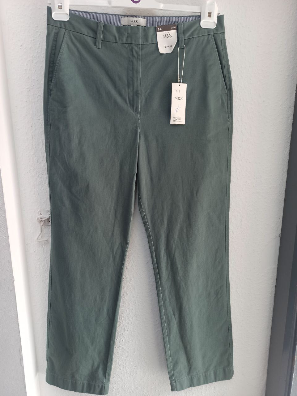 M&S Women's Sage Green Chinos (L) - 14