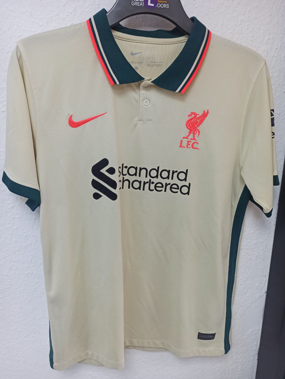 Liverpool FC 2020/21 Away Jersey - Cream/Teal Polo Shirt (L)