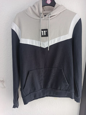 11 Degrees Men's Colour Block Hoodie - Grey & Navy (XS)