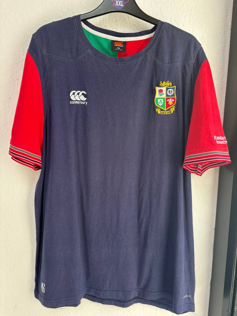 British & Irish Lions Navy Fan T-Shirt - Canterbury Red Sleeve Training/Casual Top (3XL)