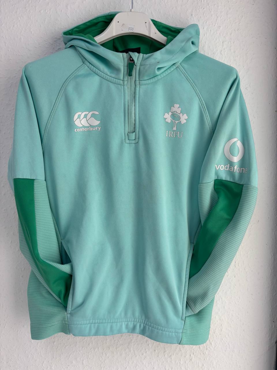 Canterbury Ireland IRFU Rugby Training Hoodie Pullover - Quarter-Zip Aqua Teal (8 - 10 Years)