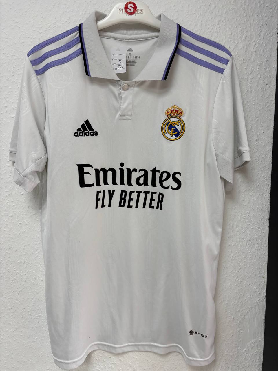 Real Madrid 2022-23 Home Jersey White Purple Polo Collar Adidas Football Shirt (S)