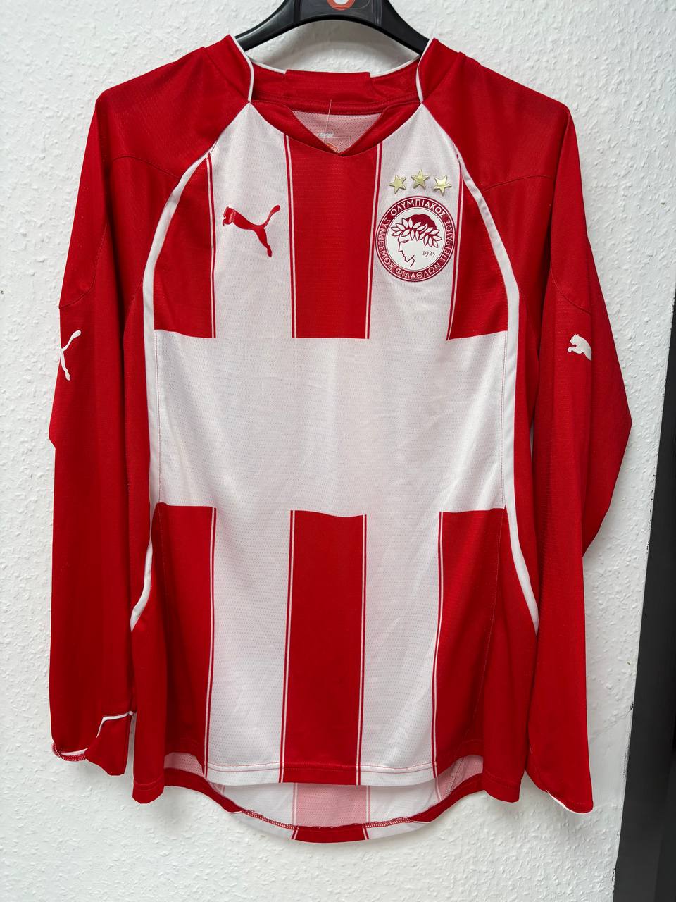 Olympiacos FC Long Sleeve Home Jersey Red & White Striped PUMA Football Shirt (S)