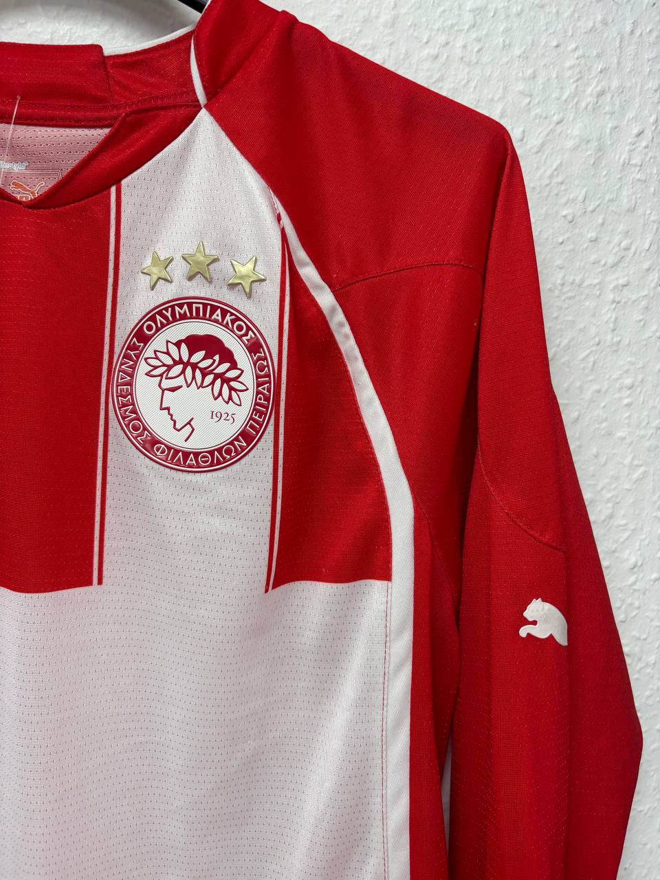 Olympiacos FC Long Sleeve Home Jersey Red & White Striped PUMA Football Shirt (S)