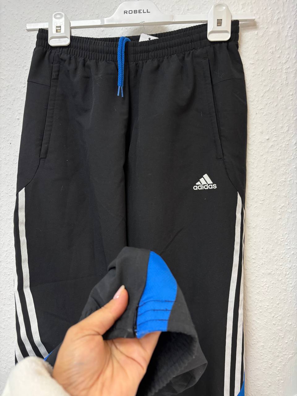 Adidas Black Training Track Pants | Blue Accent Panel & Classic White 3-Stripes (S)