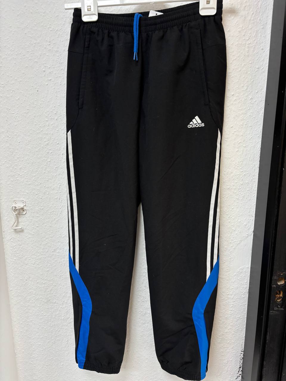 Adidas Black Training Track Pants | Blue Accent Panel & Classic White 3-Stripes (S)