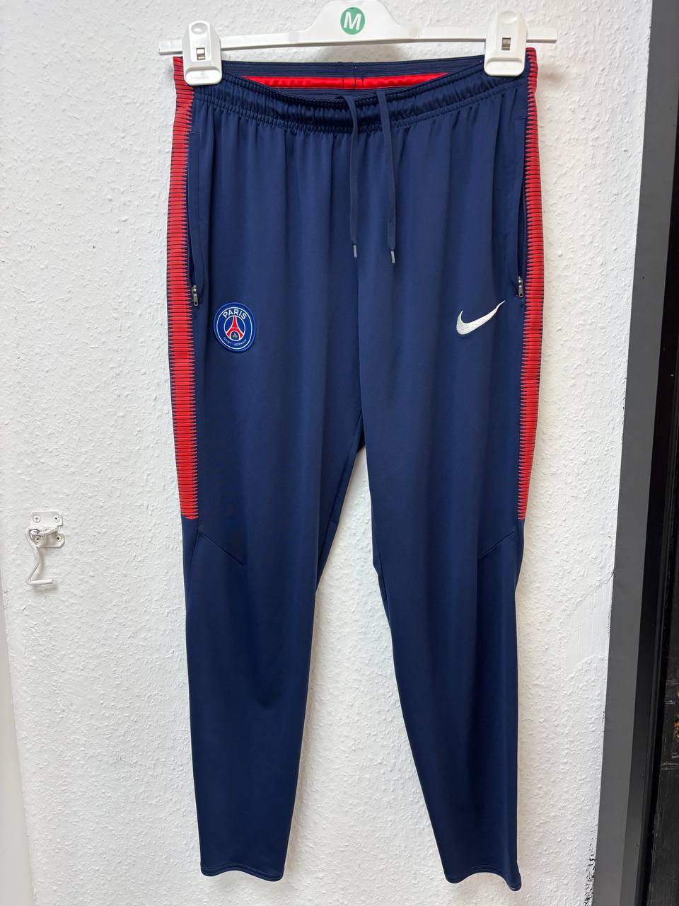 Nike PSG Paris Saint-Germain Strike Navy Track Pants | Red Stripe Football Training Trousers (M)