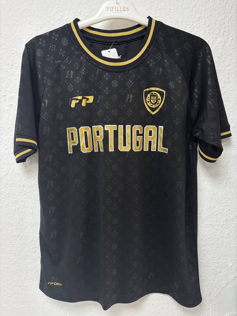 Portugal Concept Jersey - Black with Gold Trim and Monogram Pattern (10 - 12 Years)