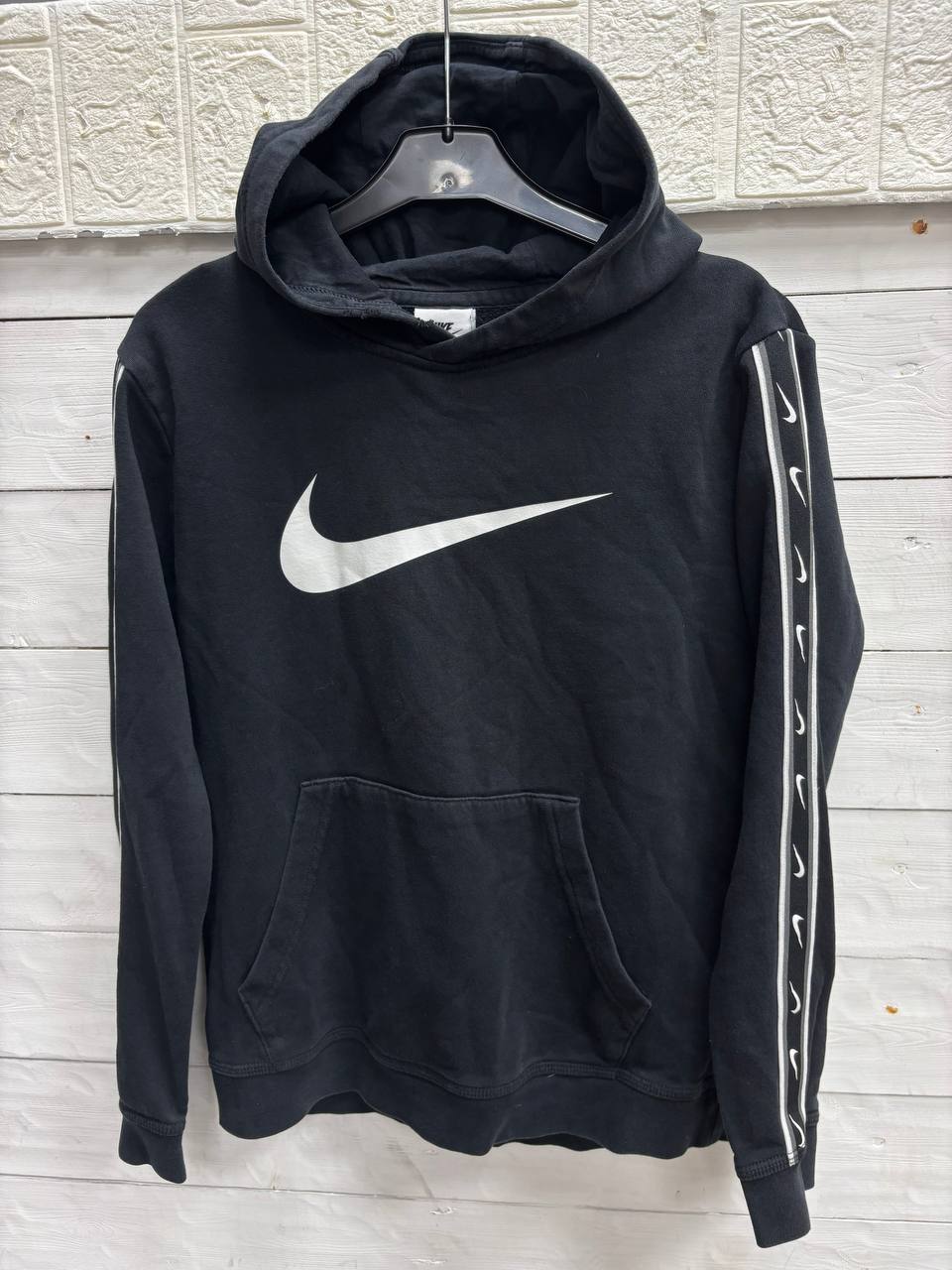 Nike Black Pullover Hoodie with Giant Swoosh & Logo Tape Sleeves (10 - 12 Years)