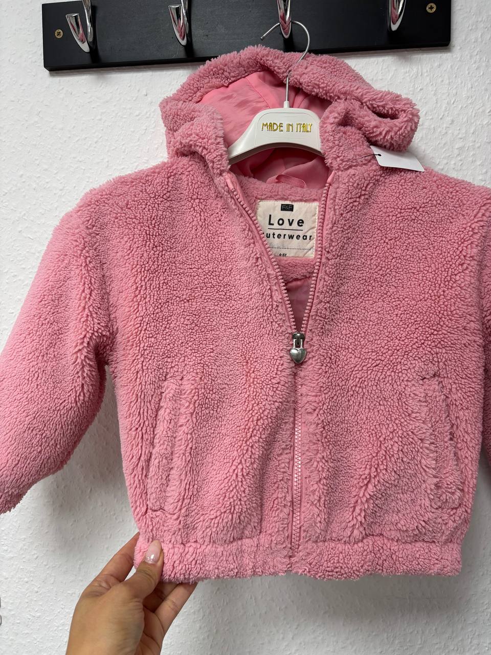 Girls' Teddy Pink Full-Zip Fleece Hoodie | Cozy Sherpa Outerwear (4 - 5 Years)