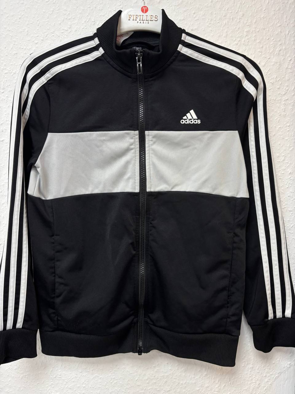 Kids' adidas Black & Grey Full-Zip Track Jacket | Classic 3-Stripe Design (11 - 12 Years)