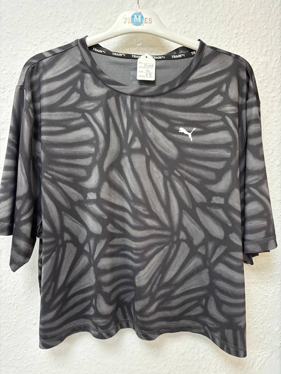 PUMA Black & Gray All-Over Print Training T-Shirt | Performance Tee (M)