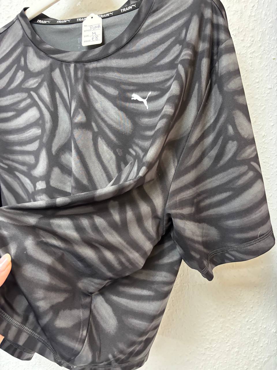 PUMA Black & Gray All-Over Print Training T-Shirt | Performance Tee (M)