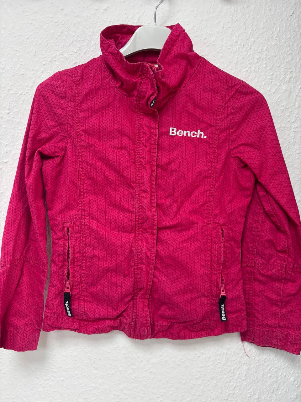 Girls' Bench Pink Full-Zip Windbreaker Jacket | Geometric Pattern & High Collar (7 - 8 Years)