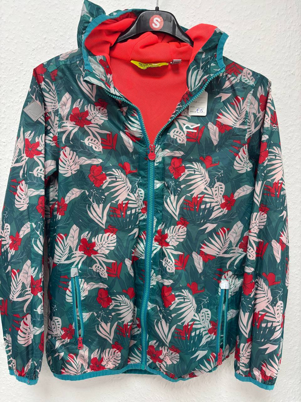 Kids' Tropical Floral Print Full-Zip Rain Jacket | Red Lined Windbreaker (S)