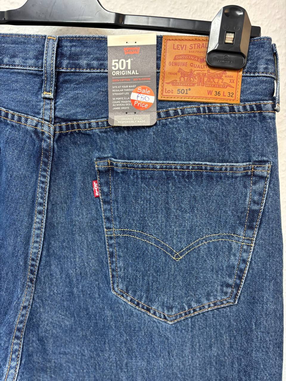 New Levi's 501 Original Fit Straight Leg Jeans - Classic Blue Denim NEW (W36L32)