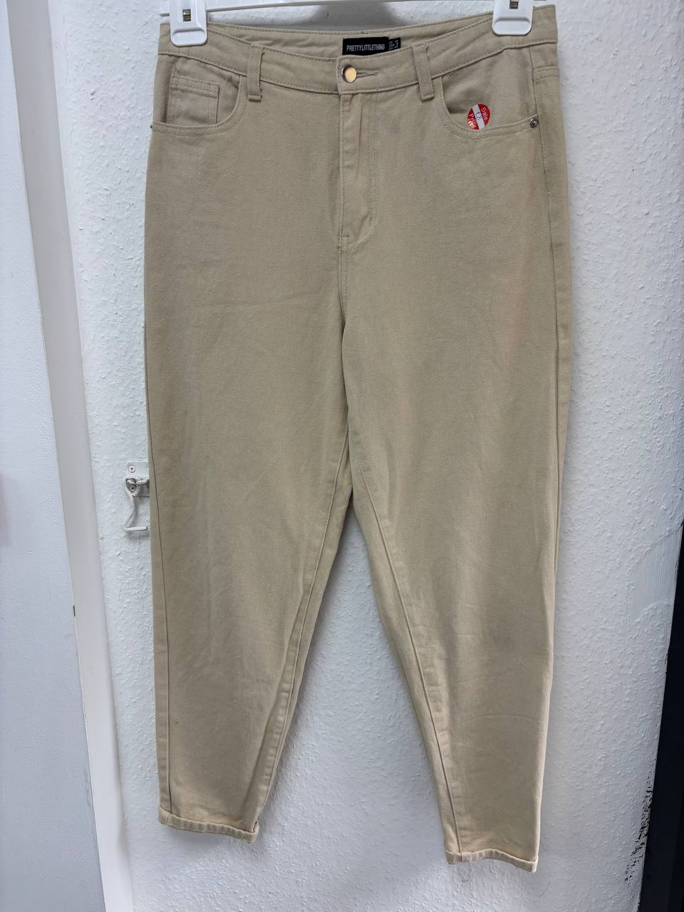 PrettyLittleThing High-Rise Straight Leg Chinos - Stone Beige (48)