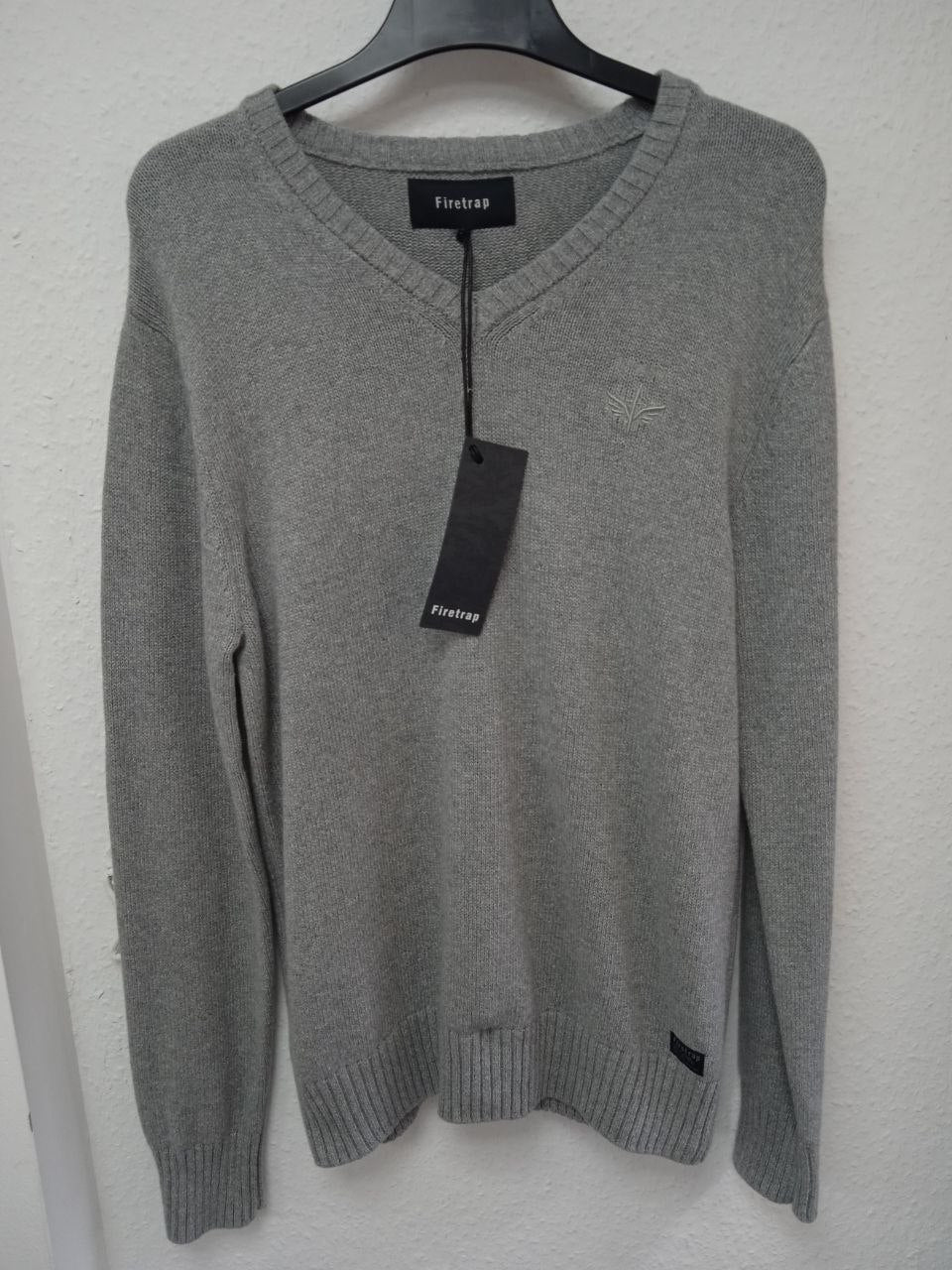 Firetrap Essential V-Neck Knit Jumper - Mid Grey (M - L)