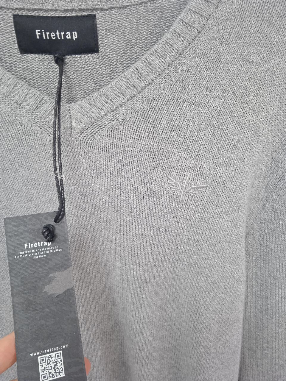 Firetrap Essential V-Neck Knit Jumper - Mid Grey (M - L)