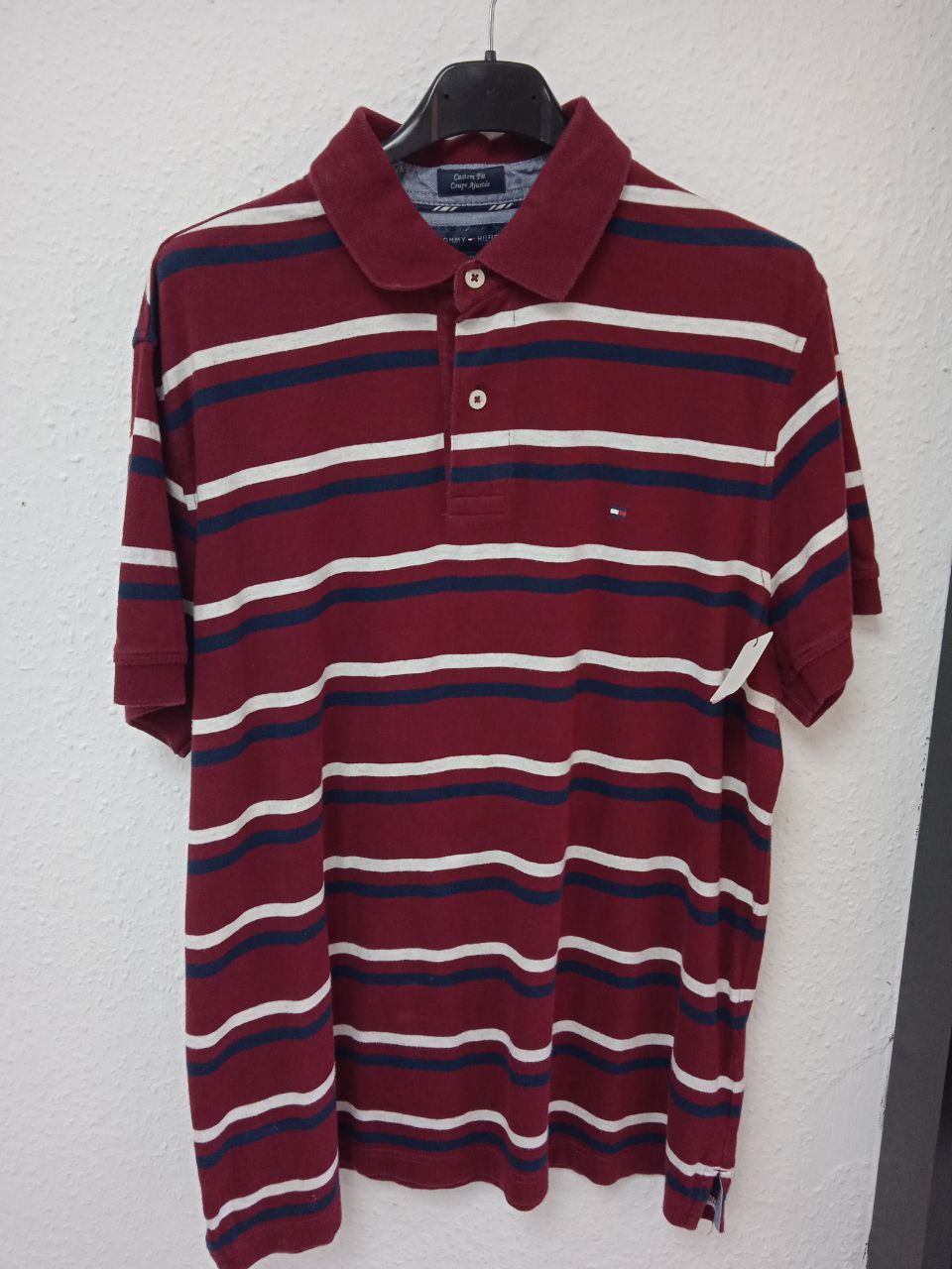 Tommy Hilfiger Custom Fit Striped Polo Shirt - Burgundy & Navy (M)