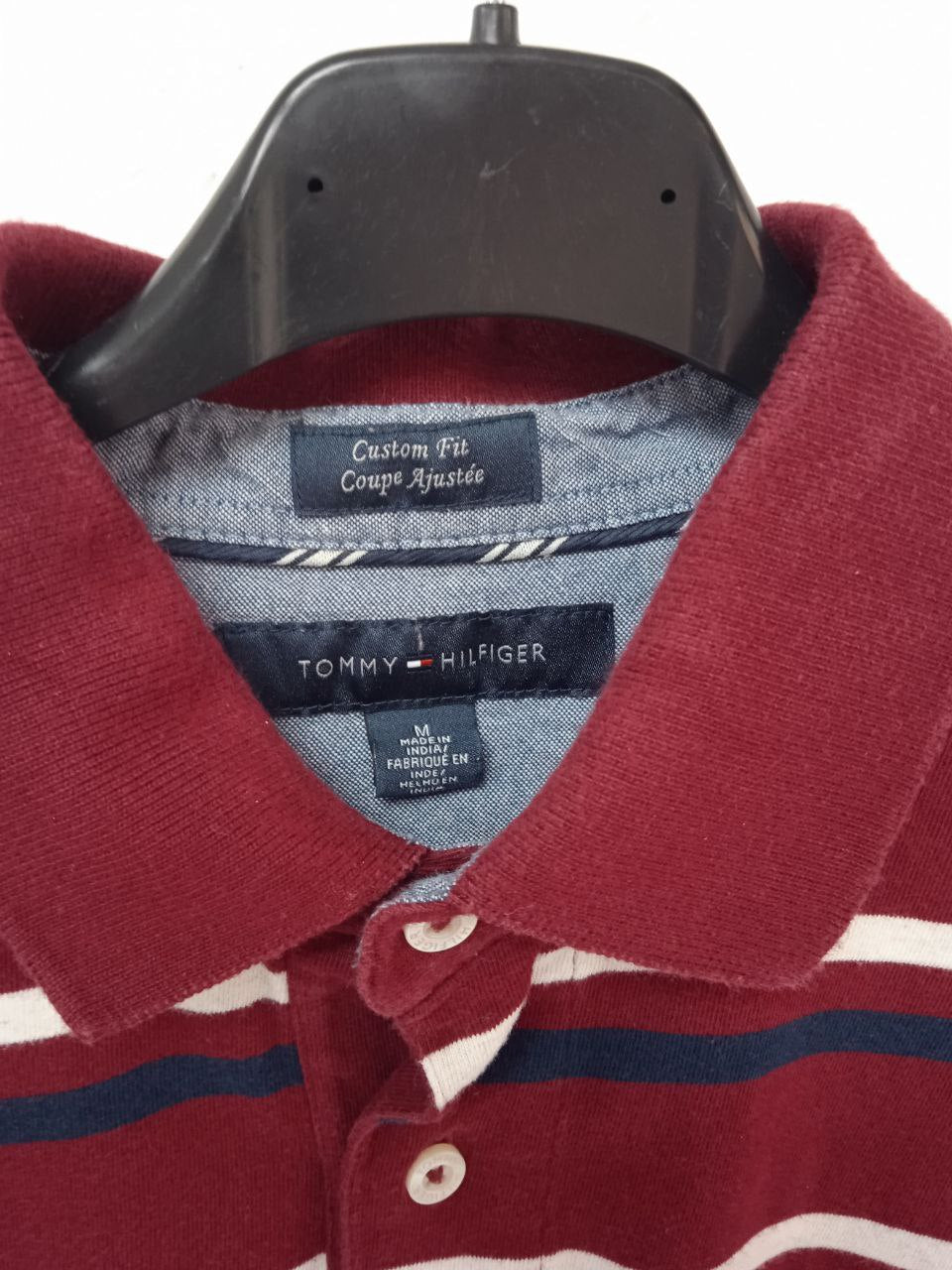 Tommy Hilfiger Custom Fit Striped Polo Shirt - Burgundy & Navy (M)