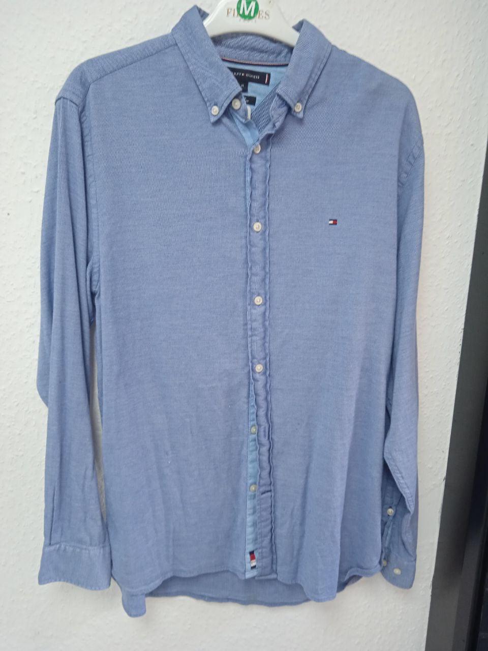 Tommy Hilfiger Custom Fit Casual Shirt - Light Blue Textured Cotton (M)