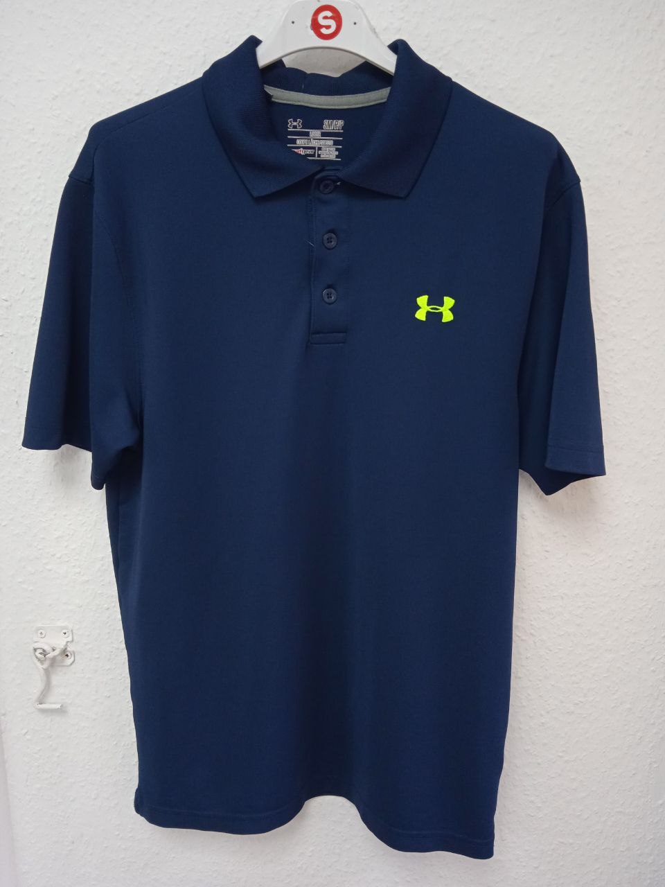 Under Armour Performance Polo Shirt - Navy Blue with Neon Logo (S)