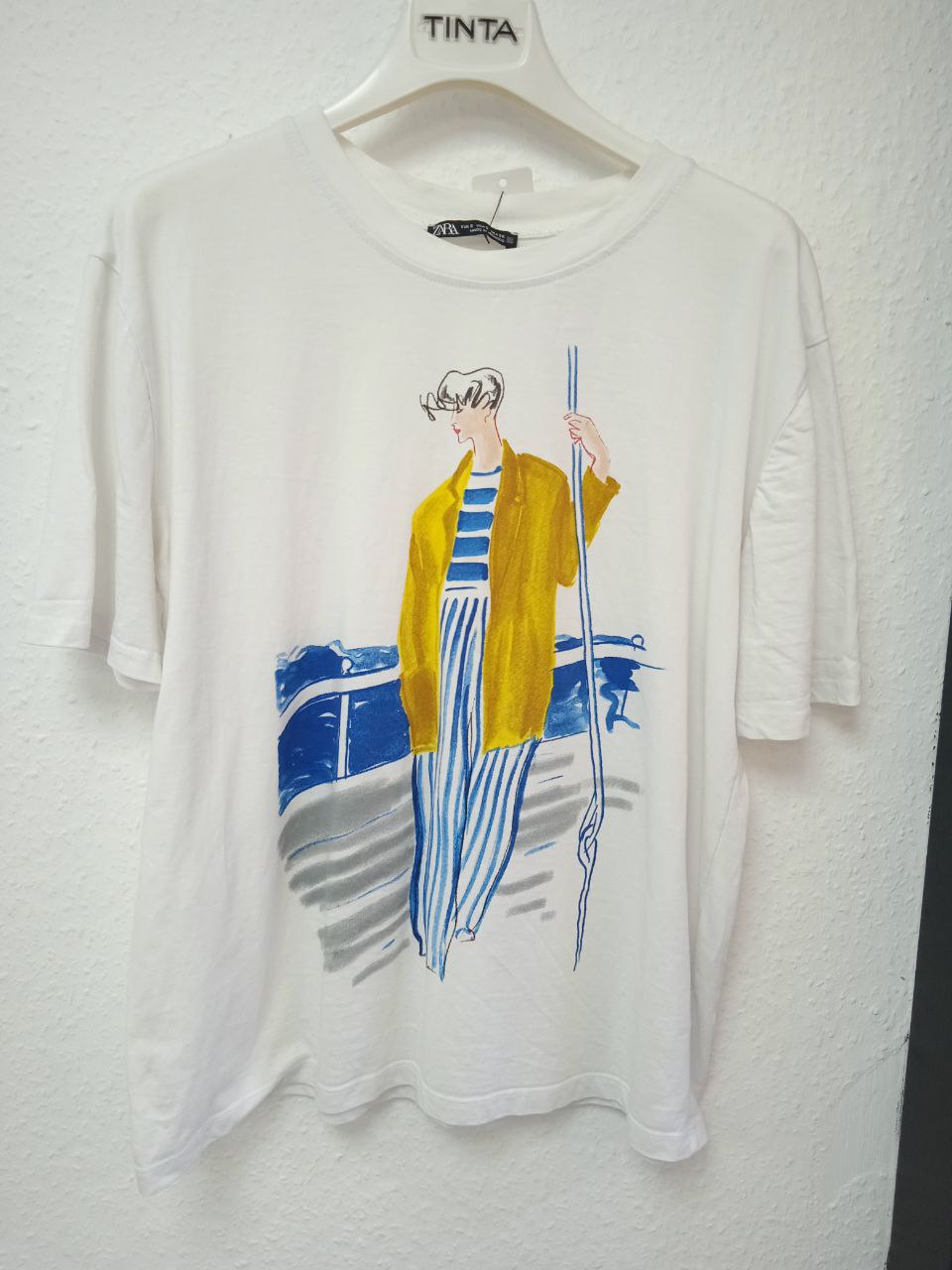 Zara Artistic Illustration White Oversized T-Shirt (S)