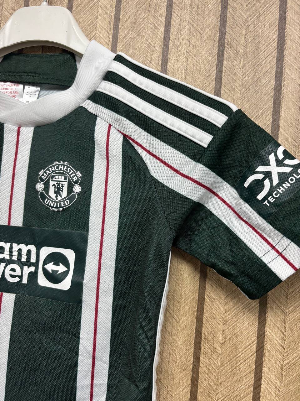 Manchester United Third Kit Jersey | Green & White Pinstripe | Kids/Youth (3 - 5 Years)